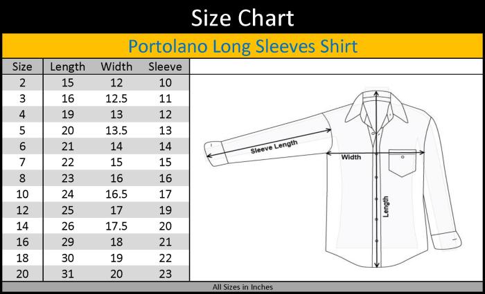 Dress shirt size chart mens