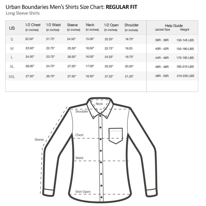 Dress shirt size chart mens